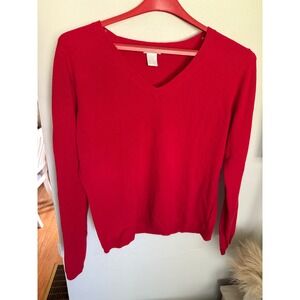 Worthington 100% Cashmere Sweater Womens X-Large XL Red V Neck